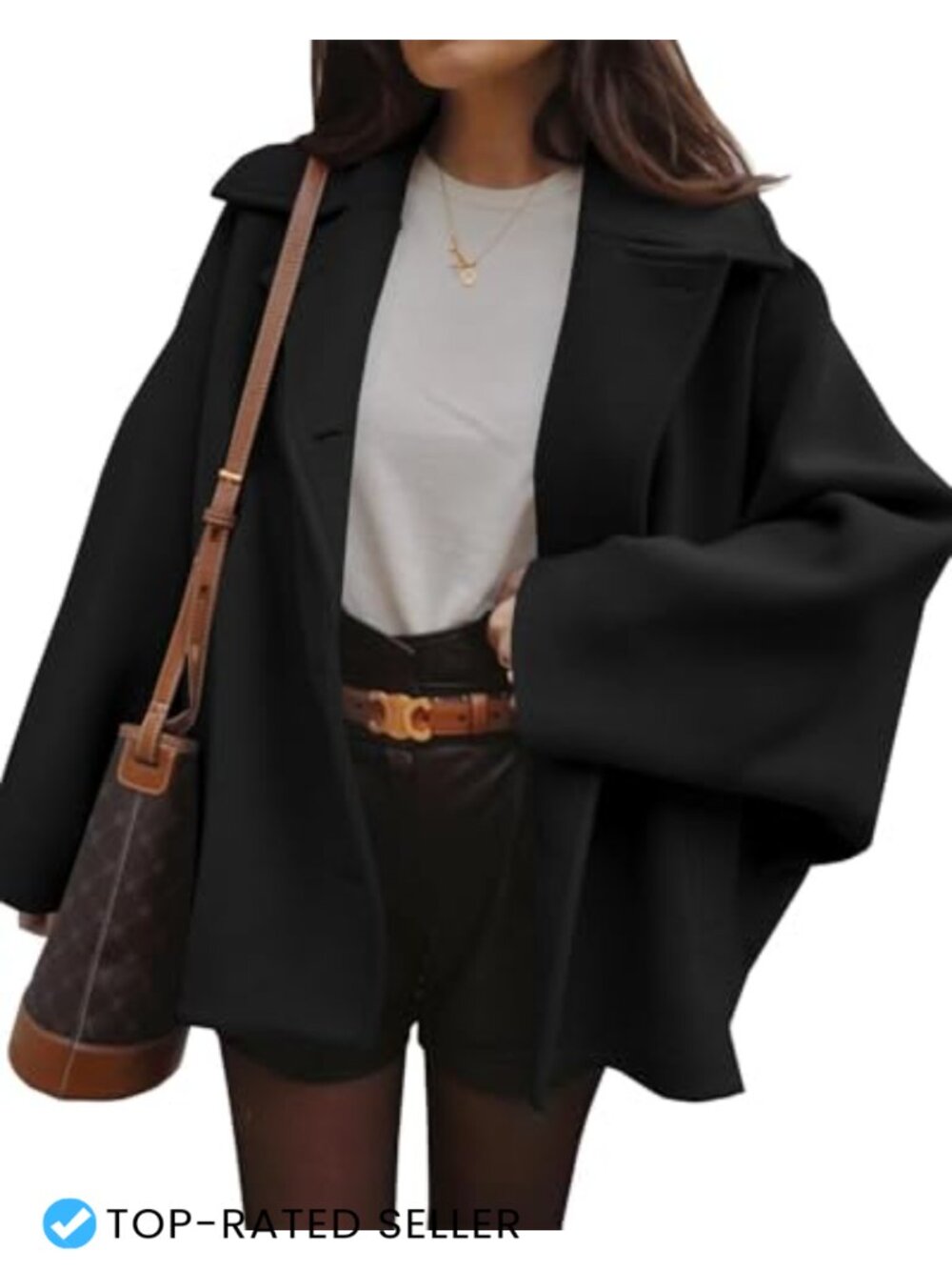 Wool Blend Pea Coat Notch Lapel Single Breasted Oversized Jacket